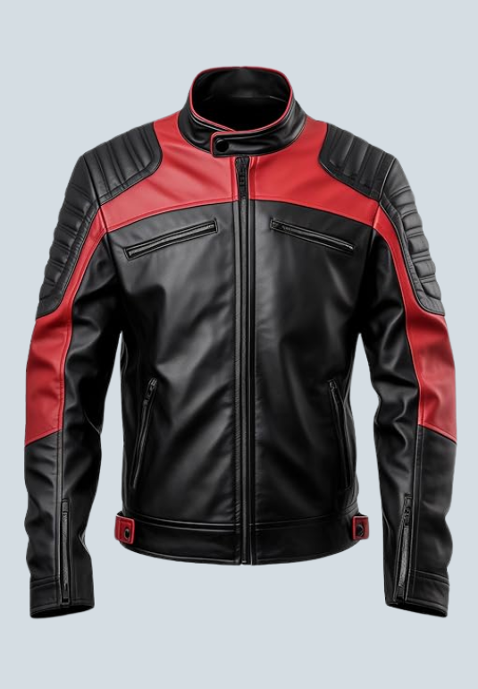 Freeman Red And Black Biker Leather Jacket